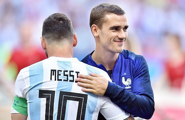 Griezmann and Messi before the 2018 World Cup semi Round of 16 match