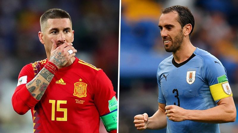 Sergio Ramos (left) and Diego Godin