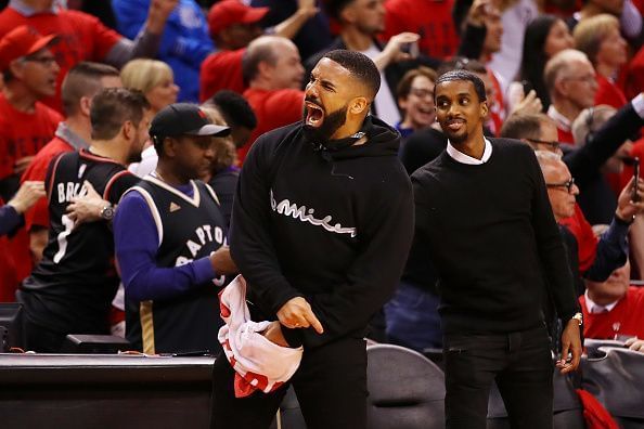 Toronto Raptors' ambassador and superfan Drake supporting his team during Game Six