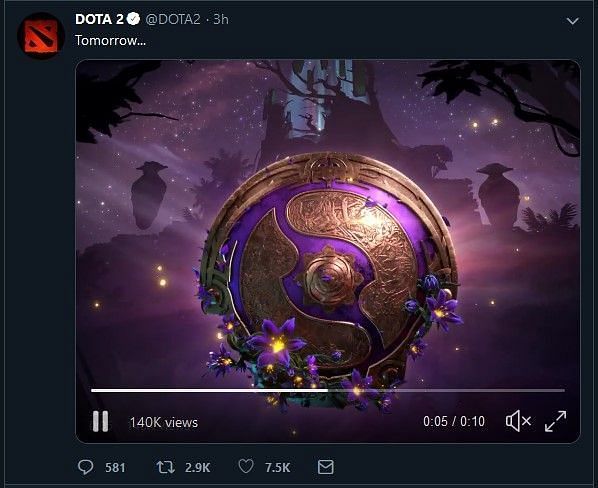 The tweet from the official DOTA 2 Twitter Handle