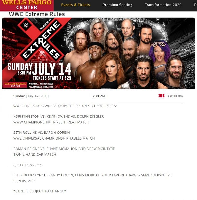 Extreme Rules Match Card.
