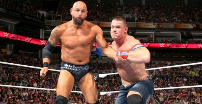 Karl Anderson (left) during a match against John Cena on Raw