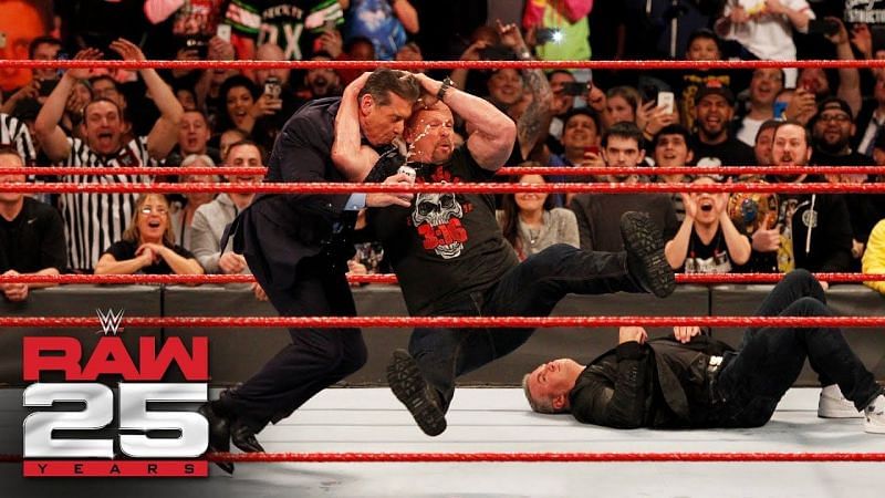 The Rattlesnake laid out both Shane and Vince McMahon with stunners on RAW 2