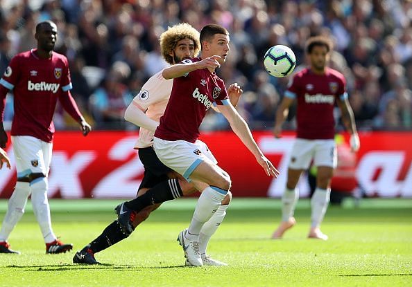 Declan Rice in action against Manchester United