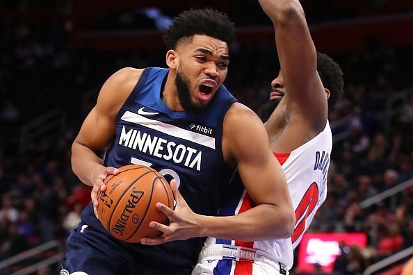 Karl-Anthony Towns against the Detroit Pistons