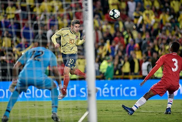 James Rodriguez in action for Colombia in a friendly match against Panama