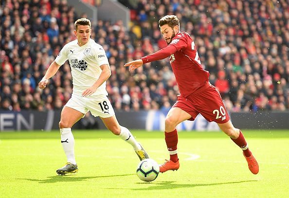Lallana on a rare Premier League start against Burnley, back in March