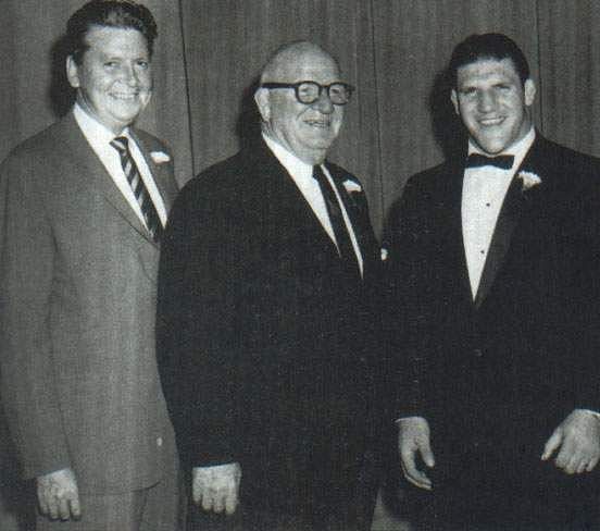 From (l) to (r): Vince McMahon Sr., Toots Mondt, and Bruno Sammartino