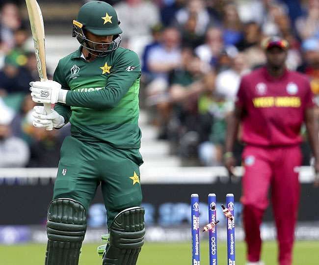 Fakhar Zaman left undone by a bumper from Andre Russell.
