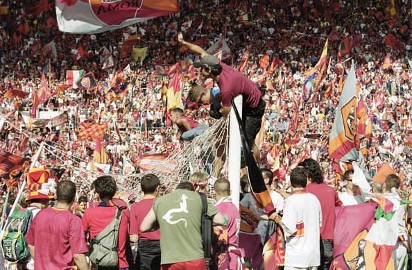 AS Roma fans celebrate the Scudetto win in 2001