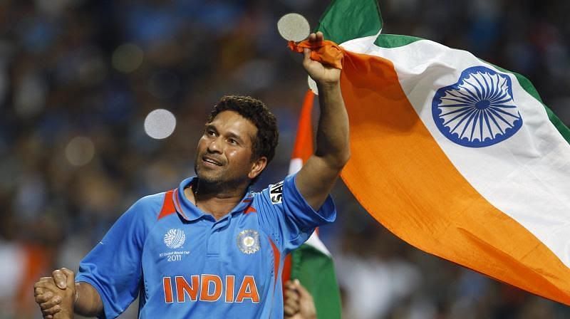 Sachin Tendulkar thanking the fans after winning the 2011 ICC World Cup
