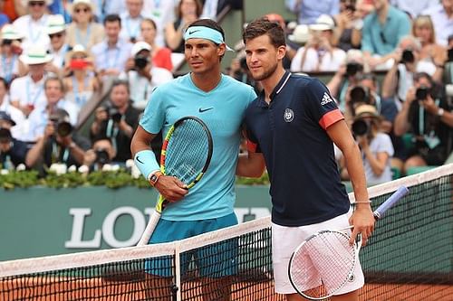 Rafael Nadal(L) and Dominic Thiem