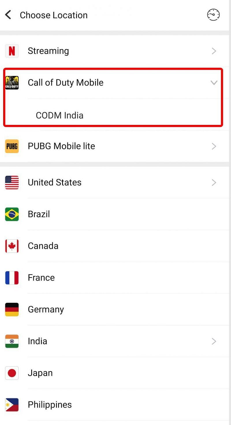 CODM India VPN Location