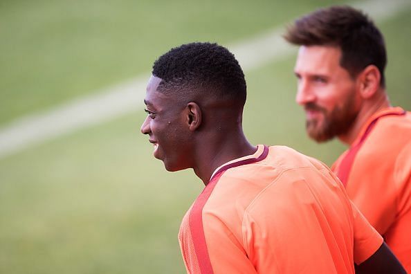 Dembele and Messi in FC Barcelona Training Session