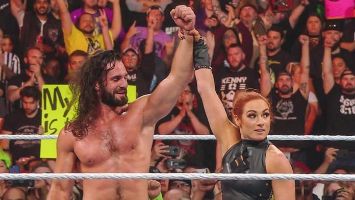 Becky Lynch and Seth Rollins at Stomping Grounds.