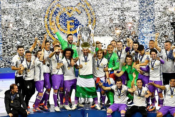 Real Madrid lifting their 12th Champions league title in Cardiff