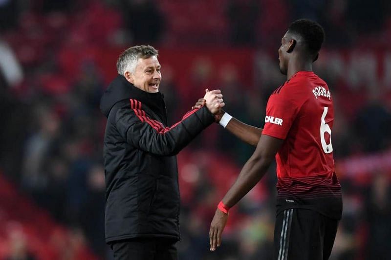 Utd&#039;s Manager Ole Gunnar Solskjaer and Paul Pogba