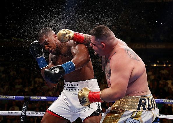 Andy Ruiz Jr. lands a blow on Anthony Joshua
