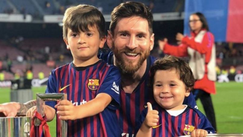 Thiago Messi (left), Lionel Messi (centre), Mateo Messi (right)