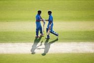 Dhawan and Rohit in action during the warm-up game