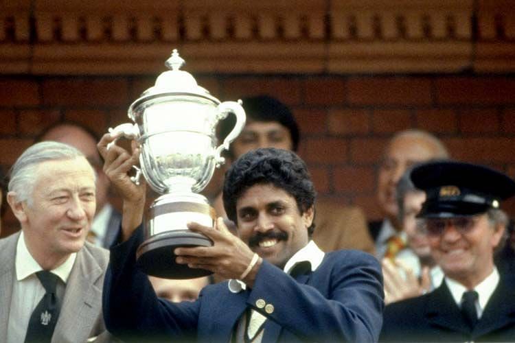 Indian skipper Kapil Dev lifts the 1983 World Cup.