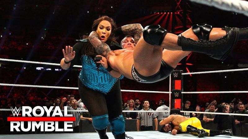 Nia Jax takes an RKO from Randy Orton
