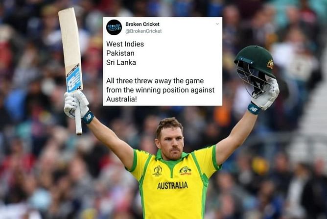 World Cup 2019: Twitter reacts as Finch smashes a mammoth century which helped Australia to top the points table
