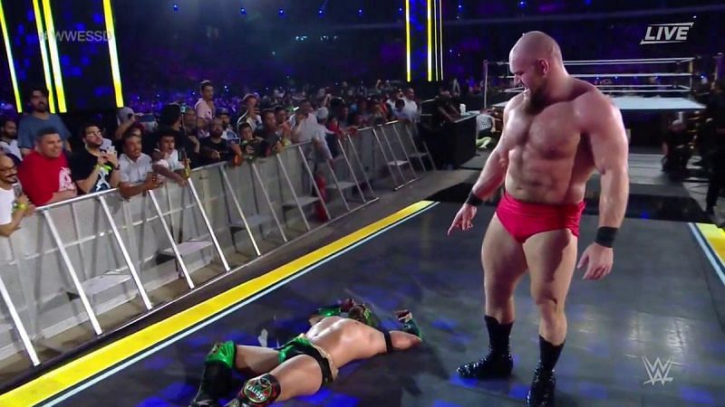 Lars Sullivan kicked off his in-ring career with a disqualification victory