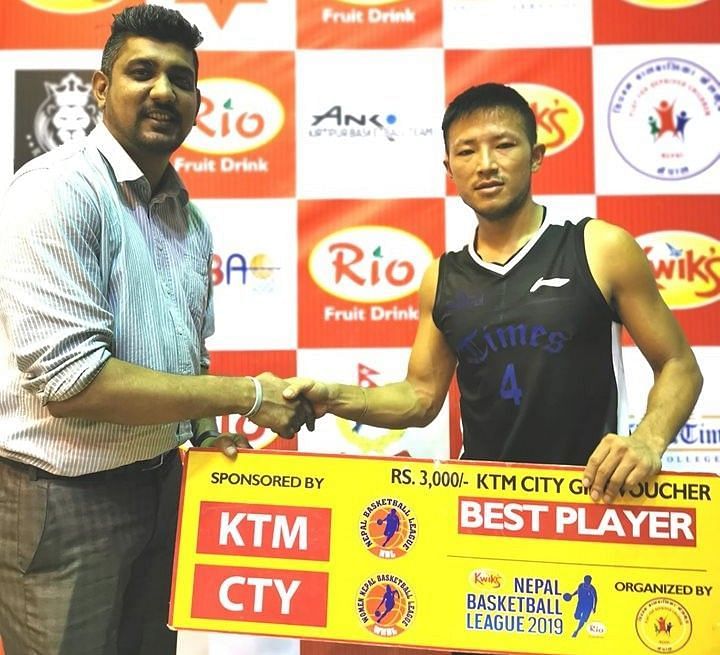 Skipper Sadish Pradhan (R) of Times International Club was declared man of the match