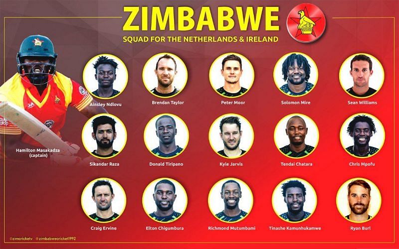 Zimbabwe Squad for the Netherlands tour (Courtesy - @ZimcriceTV)