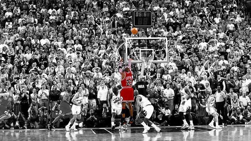 Michael Jordan pulls up for the shot