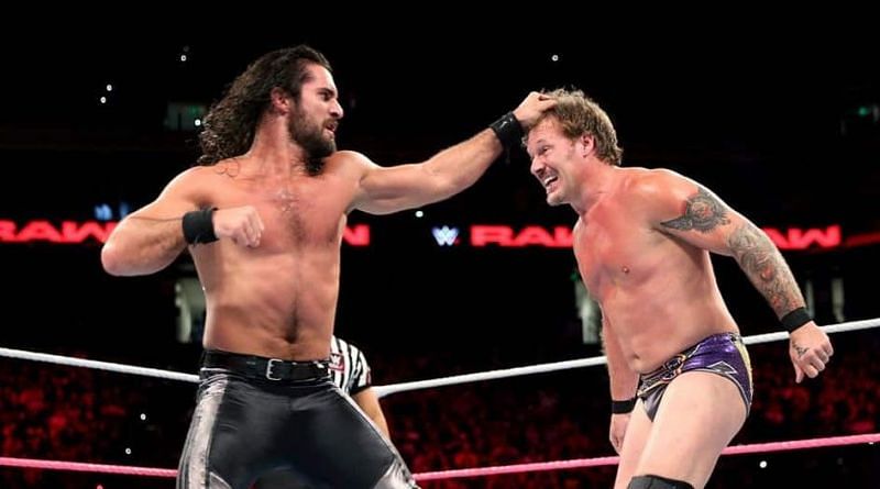 Chris Jericho (right) in action against Seth Rollins