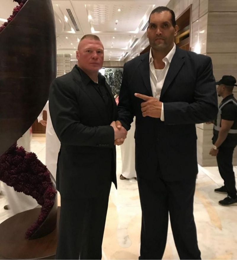 The Great Khali with Brock Lesnar