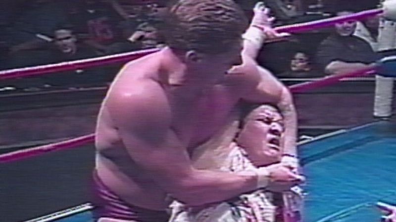 Few photos exist of Samoa Joe&#039;s time in Ultimate Pro Wrestling, but here he is being stretched by William Regal