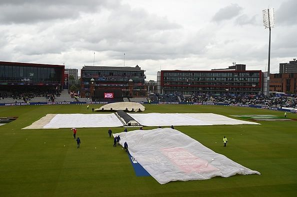 Covers on during the India v Pakistan match