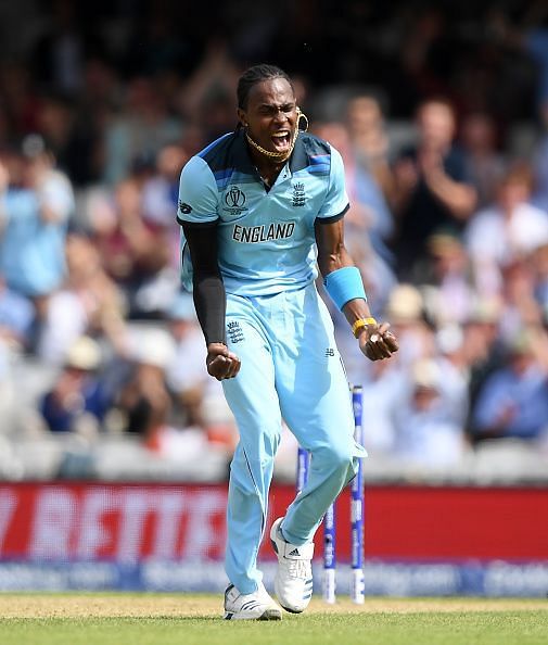 Jofra Archer passionately celebrating a wicket against South Africa