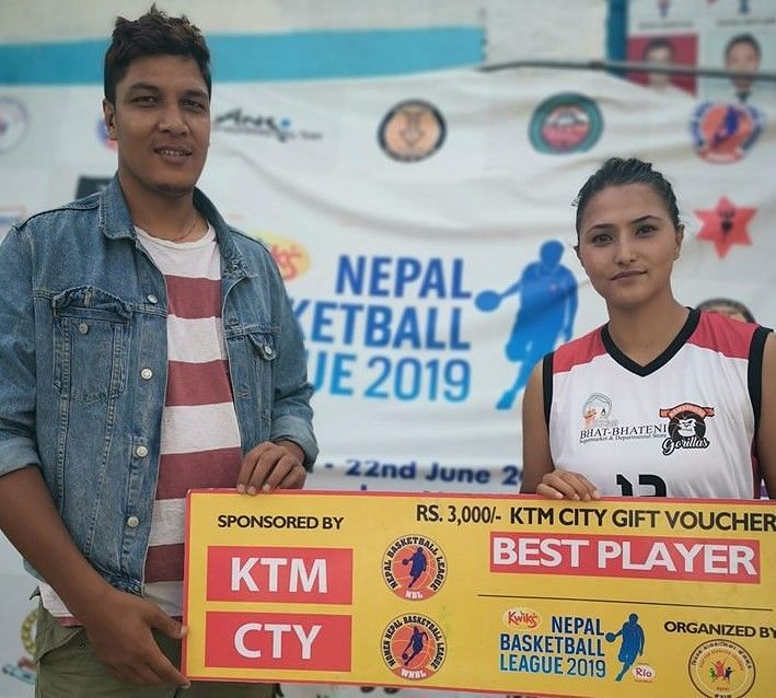 Sadina Shrestha (R) of Samriddhi Gorillas was declared the player of the match for her sterling performance on the night