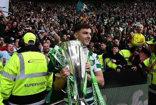 Here Tierney is pictured with the SPL title after the Glasgow side won their 9th league title in a row