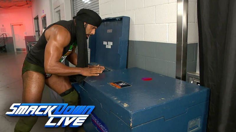 Former WWE Champion Jinder Mahal, defeated by a box.