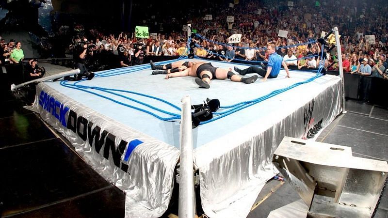 Show and Lesnar demolished the SmackDown Ring in June 2003.