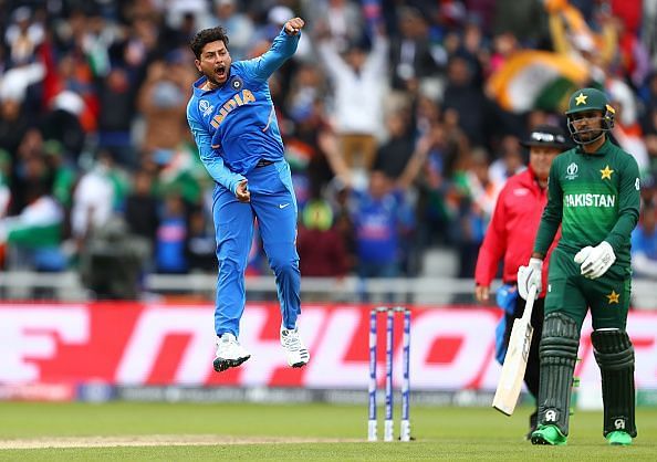 Kuldeep Yadav exults after the wonder ball.