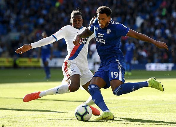 Aaron Wan-Bissaka in action against Cardiff City