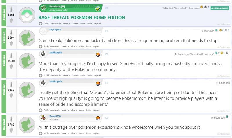 The front page of the Pokemon subreddit