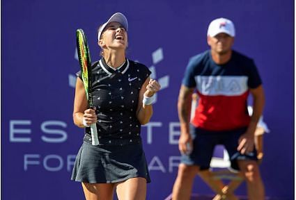 Belinda Bencic celebrates after a point win during her match against Shelby Rogers at the Mallorca Open (Photo by Quality Sport Images/Getty Images)