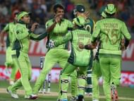 Pakistani team celebrating David Miller's wicket.