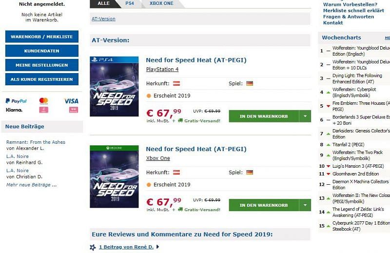 Need for Speed Heat was accidentally posted in the Gameware Store.