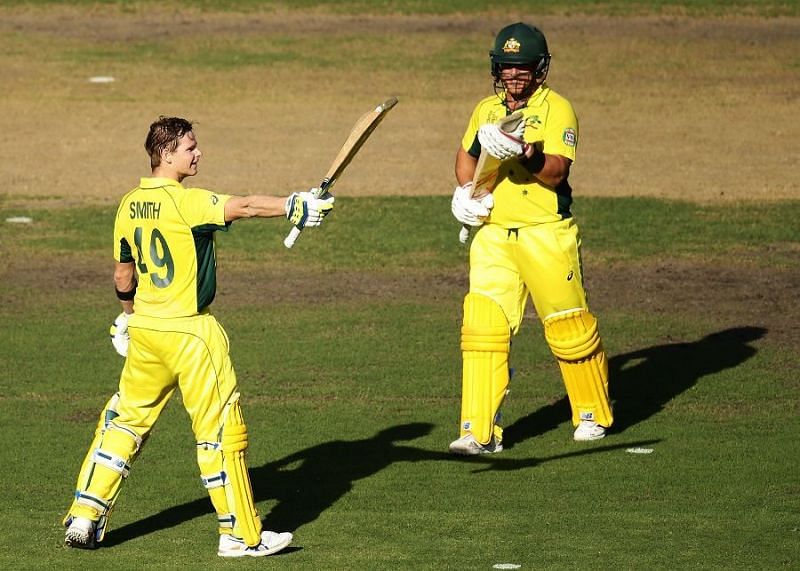 Australian batsman Steven Smith celebrating his century against India