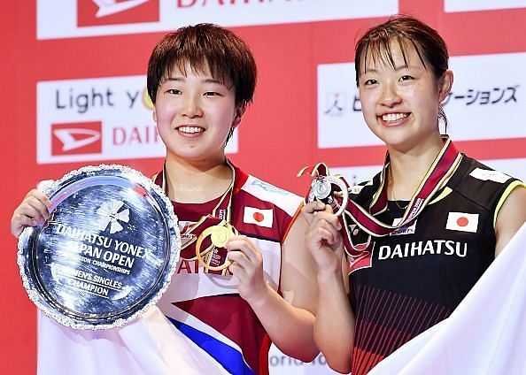 Japan Open champion Akane Yamaguchi (left) and runner-up Nozomi Okuhara