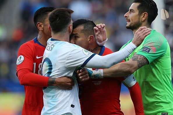 Messi was shown a red card against Chile