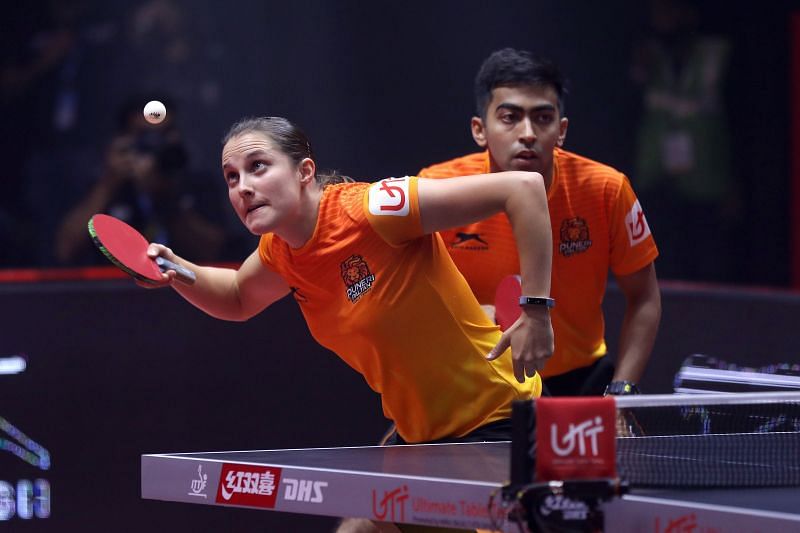 Paltan&#039;s mixed doubles pair Sabine Winter and Harmeet Desai in action